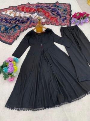 Alternative view of Today launching New Party Wear traditional Long Gown with Pent and Dupatta Set.