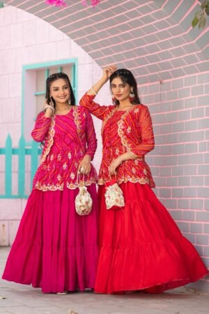 Holi special Bandhej Lehenga crop top & jecket