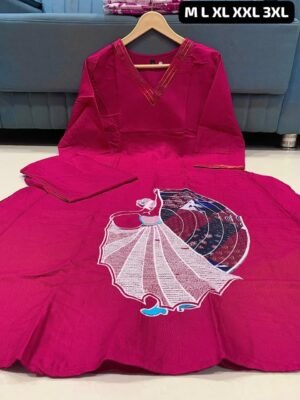 Beautiful Suit Sets in Soft Tesla Slub Top With Pant, it is beautifully decorated with Thread work desgins