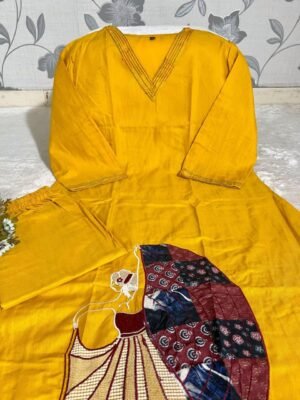Alternative view of Beautiful Suit Sets in Soft Tesla Slub Top With Pant, it is beautifully decorated with Thread work desgins