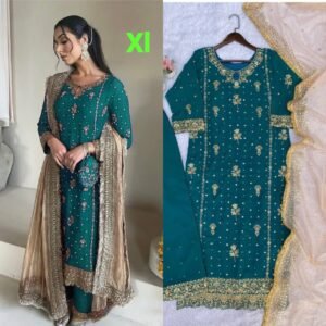 Alternative view of DESIRABLE FANCY FAUX GEORGETTE WITH SEQUENCE EMBROIDERED AND ORIGINAL MOTTI HANDMADE WORK TOP AND PENT WITH DUPATTA 3 COLOUR