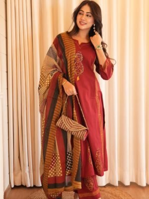 Alternative view of Upgrade your ethnic wardrobe with this elegant Jaipuri cotton suit set, crafted in premium 60x60 soft cotton fabric for all-day comfort. Featuring authentic Bagru print with traditional motifs, this outfit reflects timeless Rajasthani craftsmanship