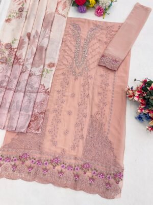 Alternative view of Fancy Kota Checks with Digital Print and Embroidered Flower Patch