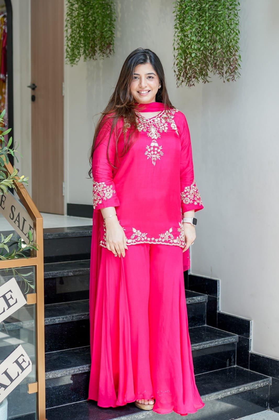 WOMEN'S PURE NATURAL CRAPE EMBROIDERED SARARA SET'S