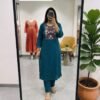 PURE HEAVY DHABU COTTON KURTI WITH PANT  BEAUTIFUL EMBROIDERY WORK & ONE SIDE  POCKET