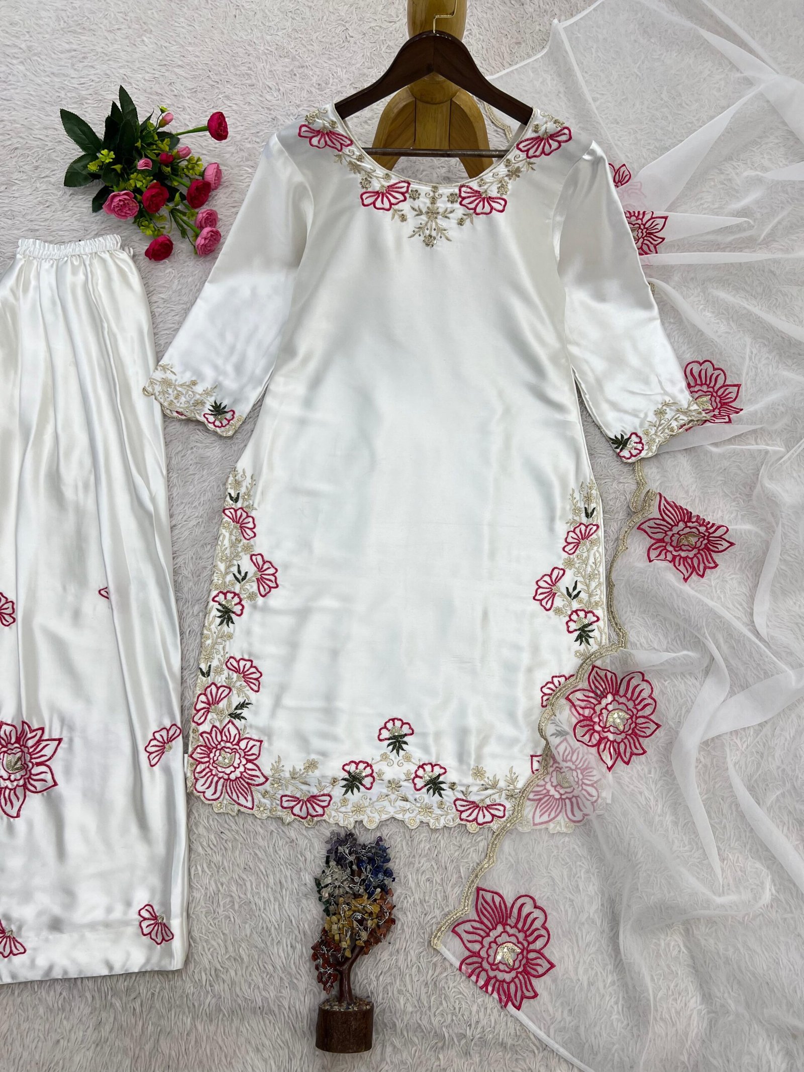 PRESERNTING NEW READY TO WEAR SPACIAL FANCY DESIGN HEAVY EMBROIDERY AND SEQUENCE WORK TOP - FARSHI SHALVAR WITH DUPATTA - Image 2