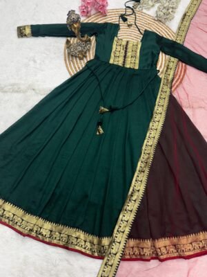 Alternative view of This gown made from  vichitra silk fabric with Jacquard weaving zari border And Soft Net Duppatta with lace border