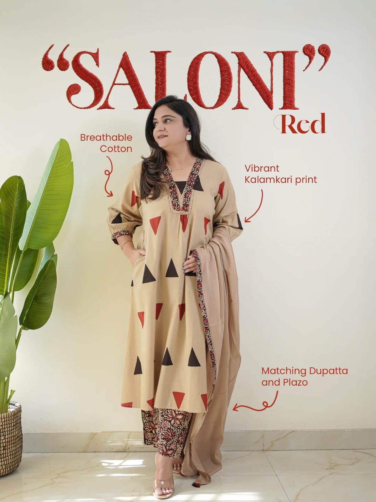 Launching New Đěsigner Kalamkari Print Daily Or Office Wear Look Ajarakh Pure Cotton Top With Pent & Dupatta Set