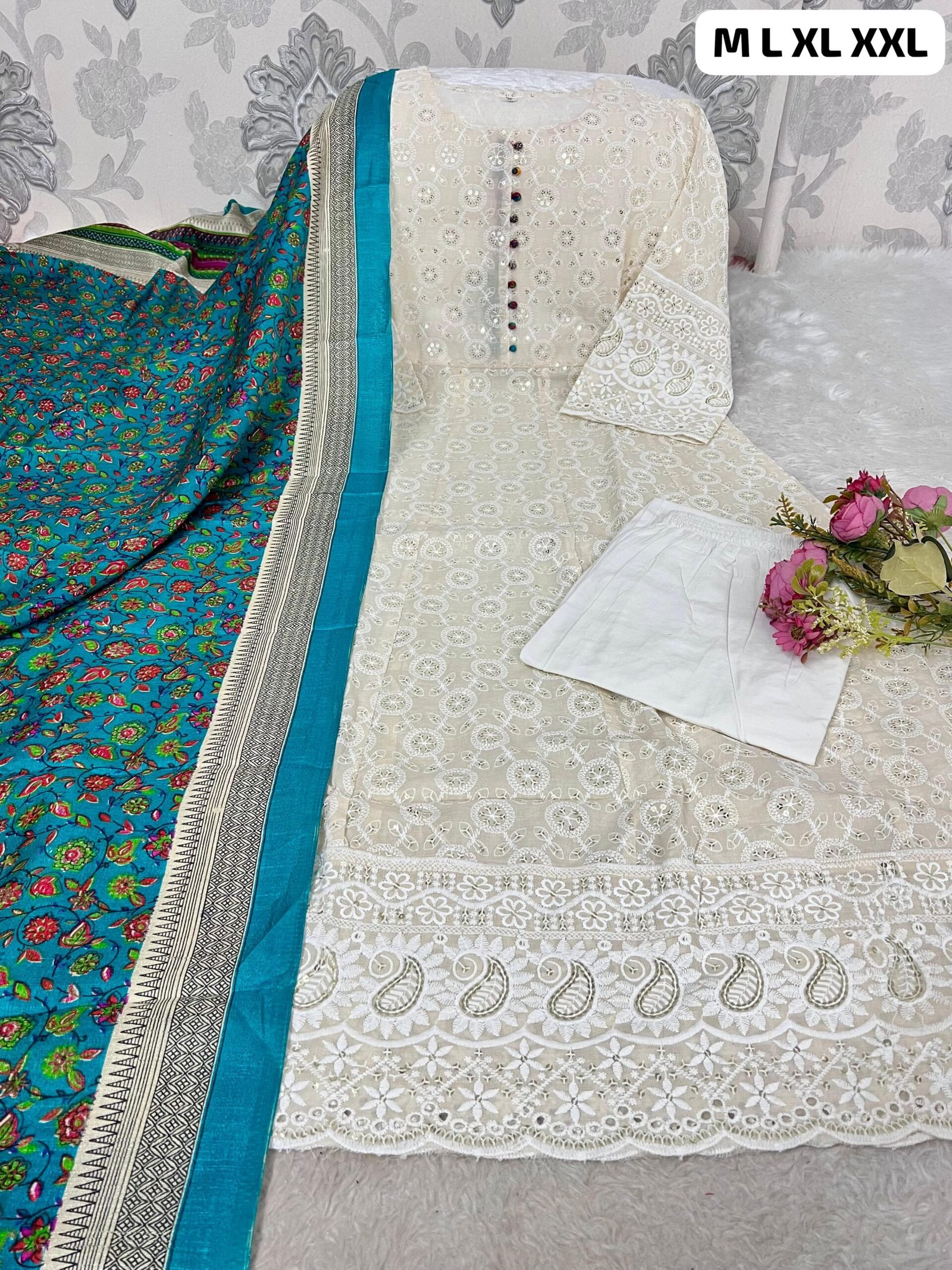 Trust our new arrivals classic comfortable chikankari cotton sets in the most beautiful two summer colors - Image 4
