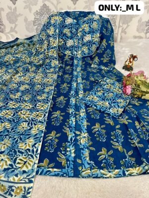 Alternative view of Design: Elegant Purple Anarkali Kurti jisme khoobsurat floral hand-block print ya screen print ka kaam hai.