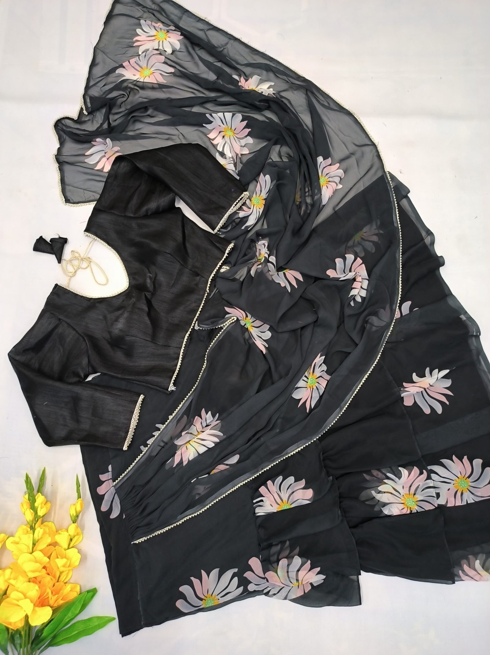 One More Super Hit Georgette Ruffle Ready To Wear Saree With Readymade Blouse Design Launch - Image 2