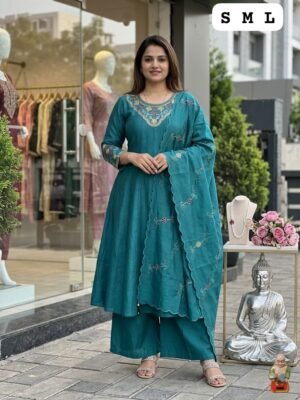 Add grace and elegance to your festive wardrobe with this stunning round Anarkali suit set