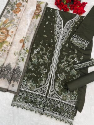 Alternative view of : Heavy Slub Cotton with Heavy Embroidered Multi work  Cutwork & Khatli Work