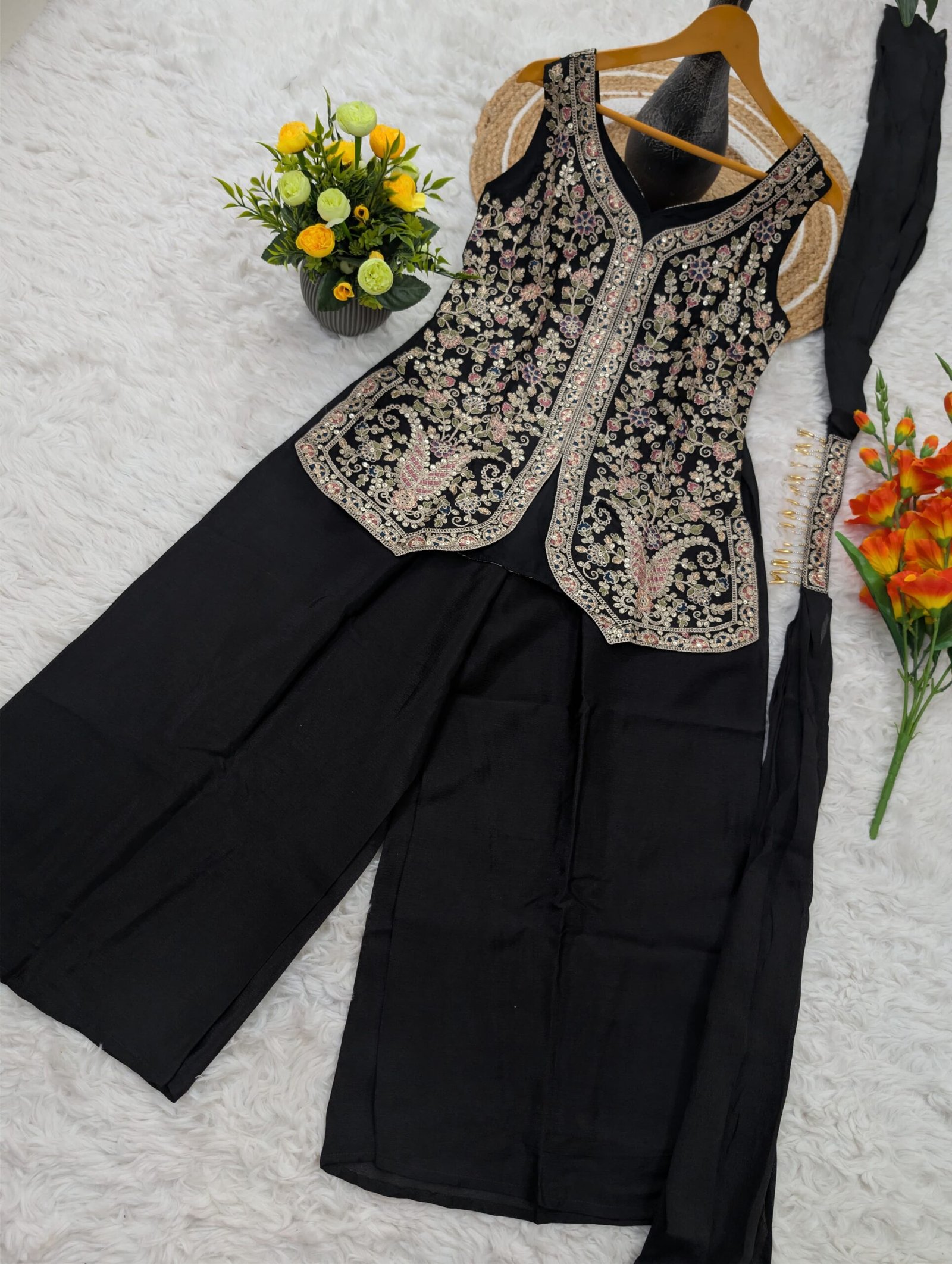 WOMEN'S PURE VISCOSE CHINON KURTA SHARARA SET'S WITH DUPPATA - Image 3