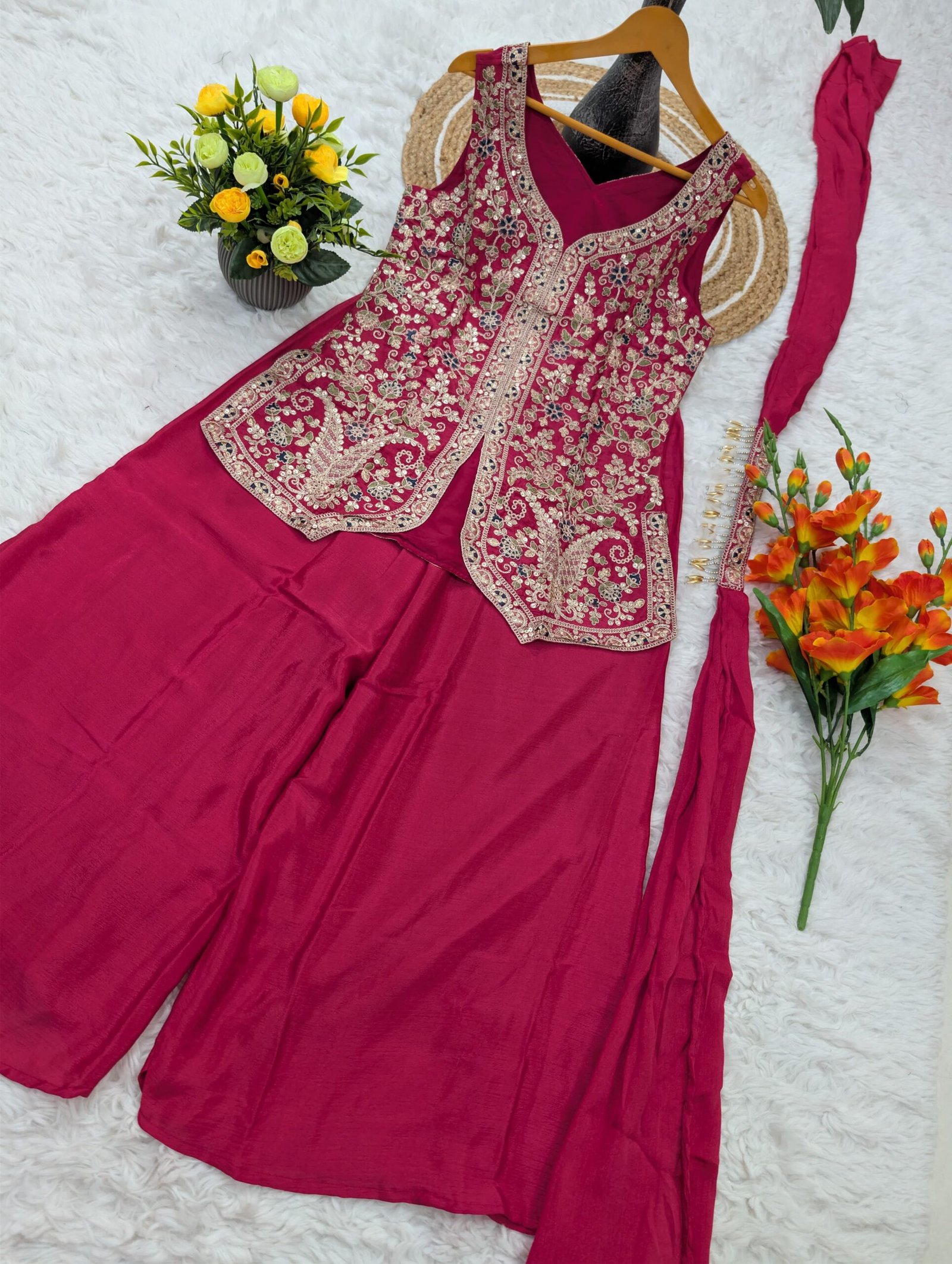 WOMEN'S PURE VISCOSE CHINON KURTA SHARARA SET'S WITH DUPPATA - Image 4