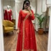 This dress  features a sophisticated Angrakha-style long-length dress in beautiful shades blending traditional silhouette with modern elegance.
