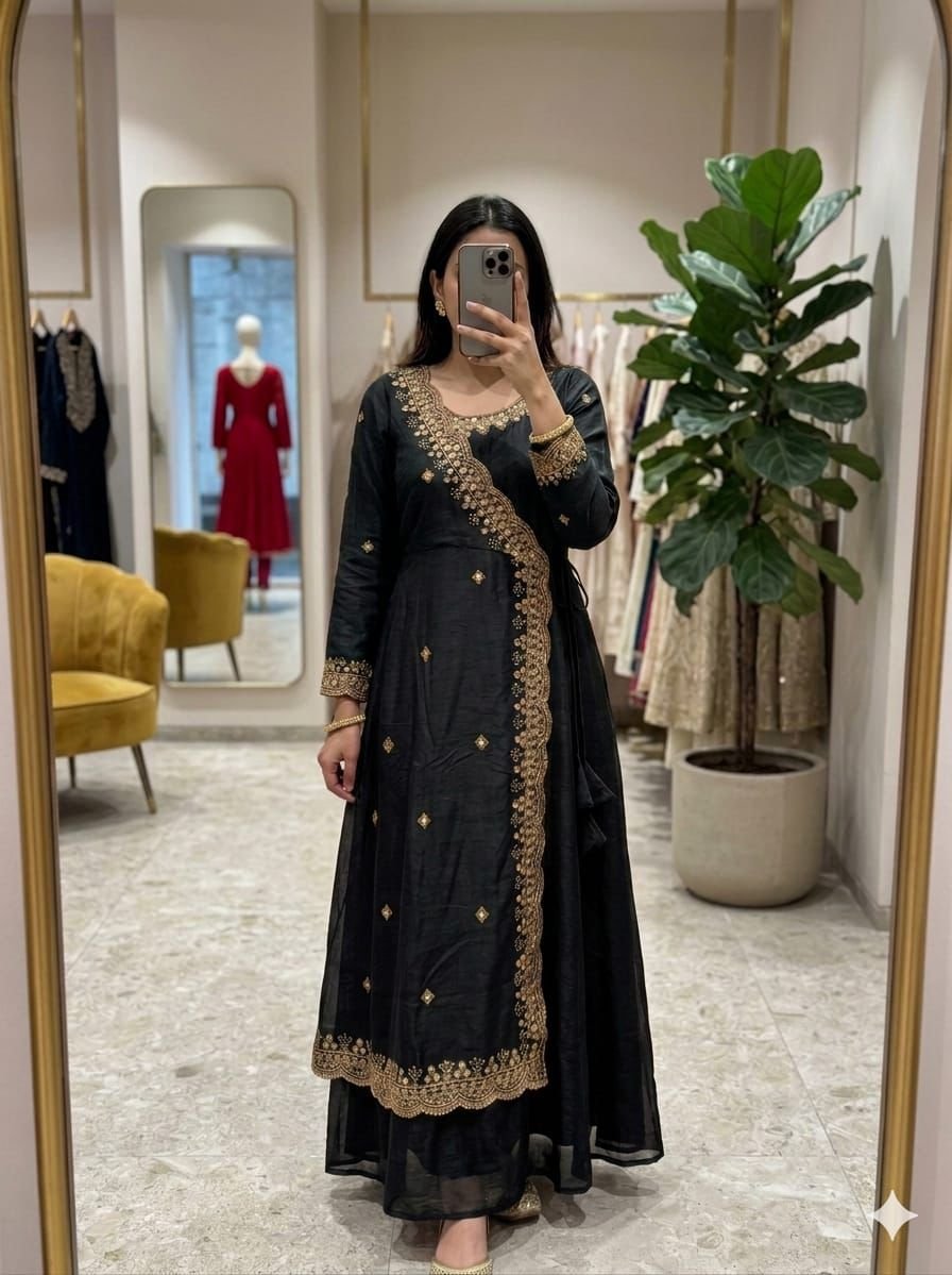 This dress features a sophisticated Angrakha-style long-length dress in beautiful shades blending traditional silhouette with modern elegance. - Image 7
