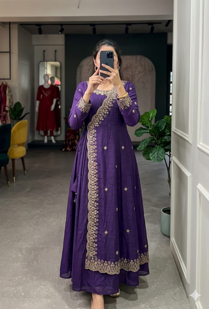 This dress features a sophisticated Angrakha-style long-length dress in beautiful shades blending traditional silhouette with modern elegance. - Image 3