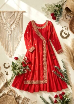 Alternative view of This dress  features a sophisticated Angrakha-style long-length dress in beautiful shades blending traditional silhouette with modern elegance.