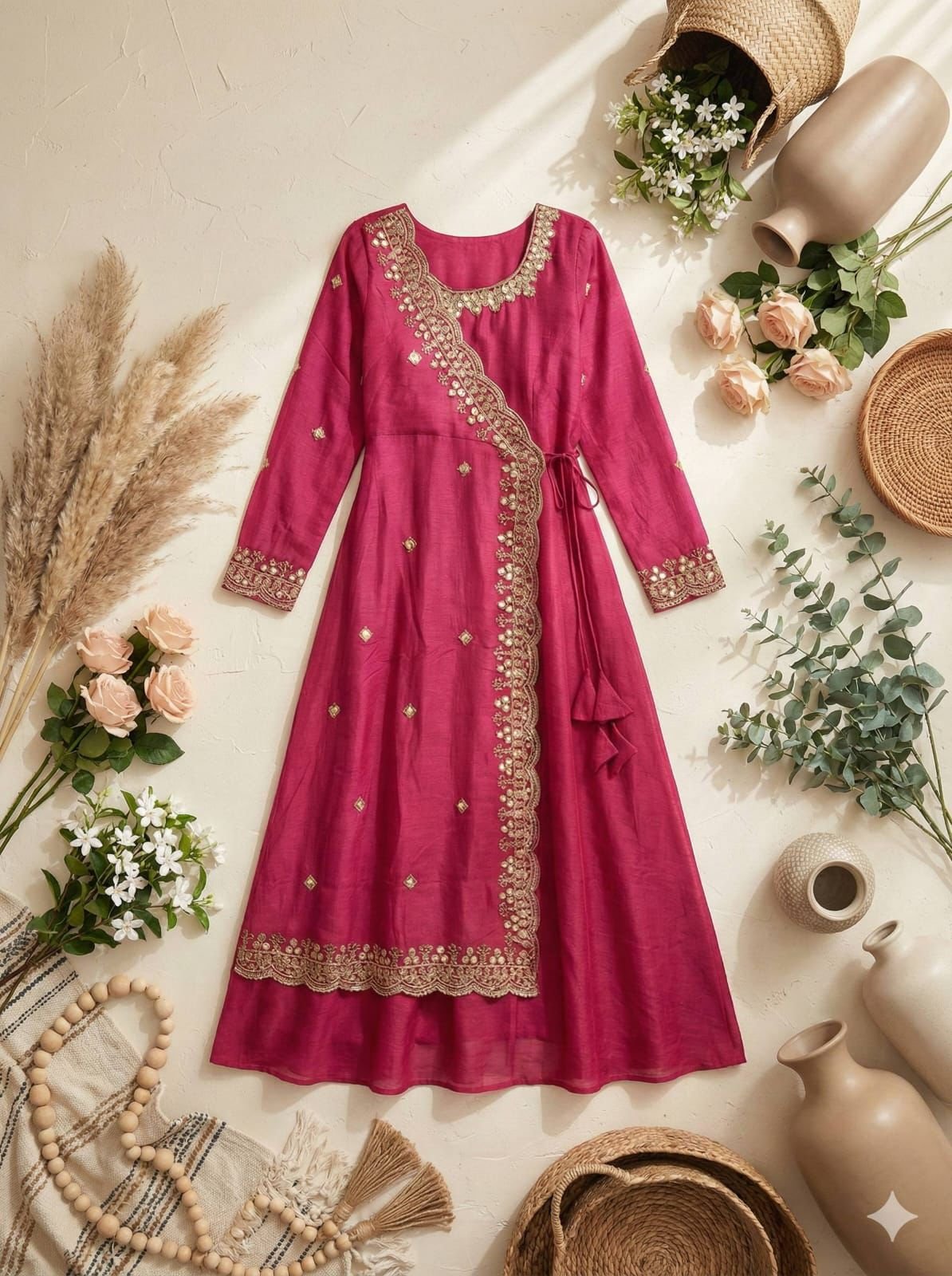 This dress features a sophisticated Angrakha-style long-length dress in beautiful shades blending traditional silhouette with modern elegance. - Image 6