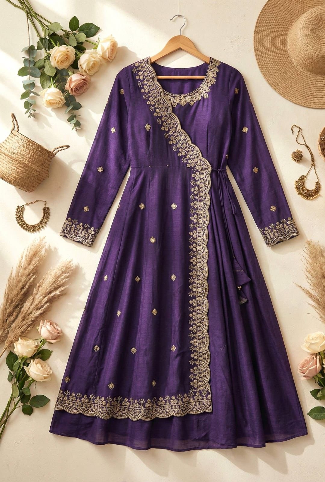 This dress features a sophisticated Angrakha-style long-length dress in beautiful shades blending traditional silhouette with modern elegance. - Image 4
