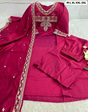 HAND WORK  KURTI WITH  DUPATTA PLAZZO SET WITH WORK ON SLEEVS