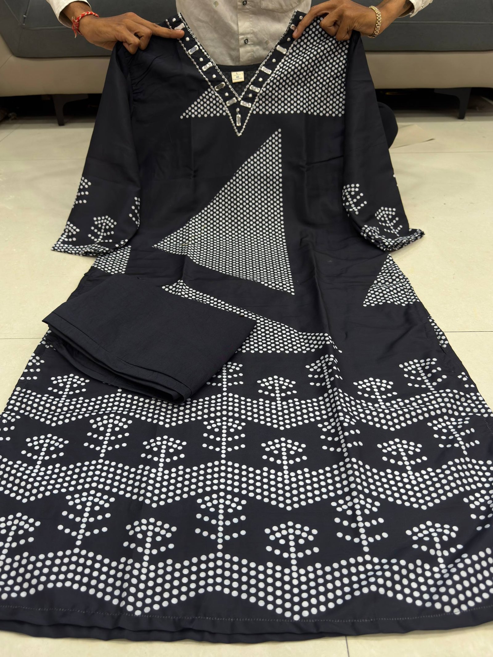 Featuring Beautiful Suit Sets in Pure Cotton Sulb Suit Set Top pent with with Fully Mirro it is beautifully decorated desgins prints and Original Mirror Work Nackr Work Nack , - Image 2