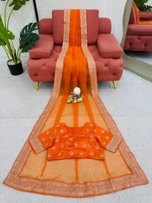 Alternative view of Looking some one for this same colour beautiful Designer Saree on Havy Organza Silk Febric with Thred & Sequnce work With LCD  Diamond on all over saree and blouse on Mono Benglori Silk Febric with Thred & Sequnce work Lace.