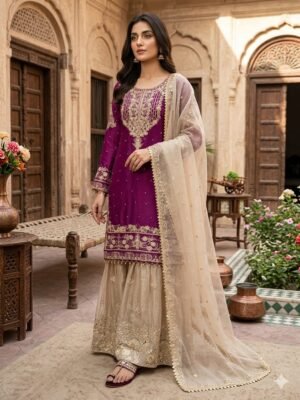 Presenting New Designer Collection In Pure Heavy GMY SILK With Heavy Embroidery Coding Dori-Sequence Work Top-Bottom And Dupatta Set Fully Stitched Ready To Wear