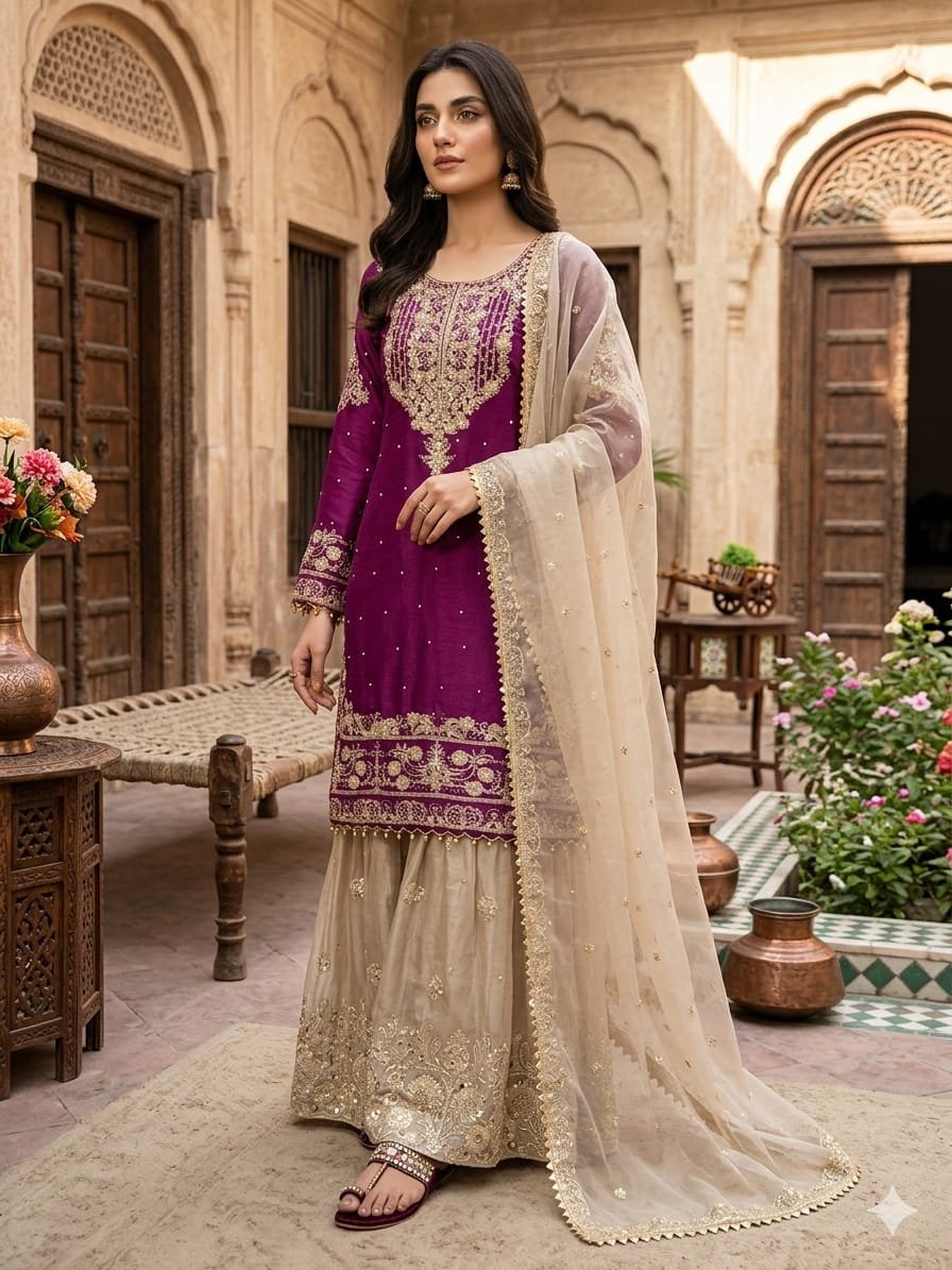 Presenting New Designer Collection In Pure Heavy GMY SILK With Heavy Embroidery Coding Dori-Sequence Work Top-Bottom And Dupatta Set Fully Stitched Ready To Wear