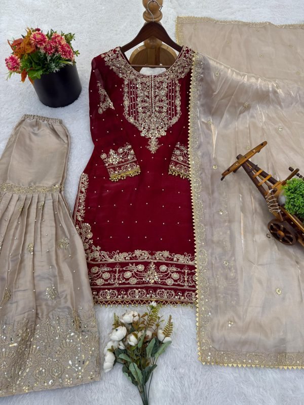 Presenting New Designer Collection In Pure Heavy GMY SILK With Heavy Embroidery Coding Dori-Sequence Work Top-Bottom And Dupatta Set Fully Stitched Ready To Wear - Image 8