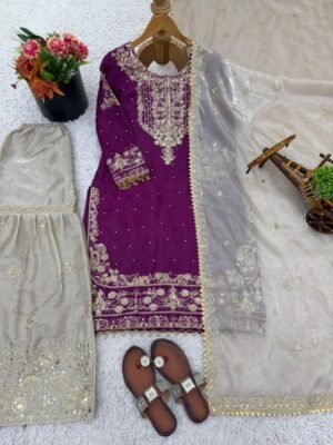 Alternative view of Presenting New Designer Collection In Pure Heavy GMY SILK With Heavy Embroidery Coding Dori-Sequence Work Top-Bottom And Dupatta Set Fully Stitched Ready To Wear