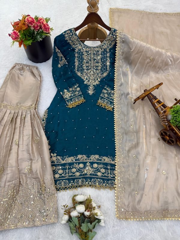 Presenting New Designer Collection In Pure Heavy GMY SILK With Heavy Embroidery Coding Dori-Sequence Work Top-Bottom And Dupatta Set Fully Stitched Ready To Wear - Image 6
