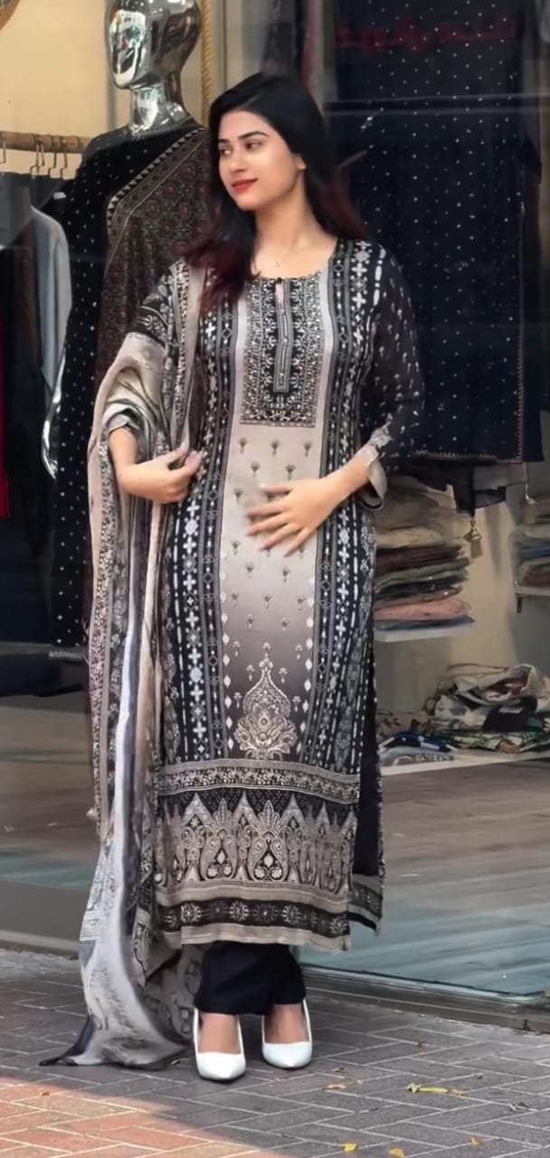 Today We are Launching Exclusively Festive & Party Wear Heavy Muslim simmer With Heavy Digital Print With lace works Top-Bottom And Dupatta Set