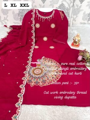 STUNNING COTTON ETHNIC SET – NEW ARRIVAL  Elevate your wardrobe with our latest handcrafted collection! This beautiful olive-green ensemble combines traditional artistry with everyday comfort.