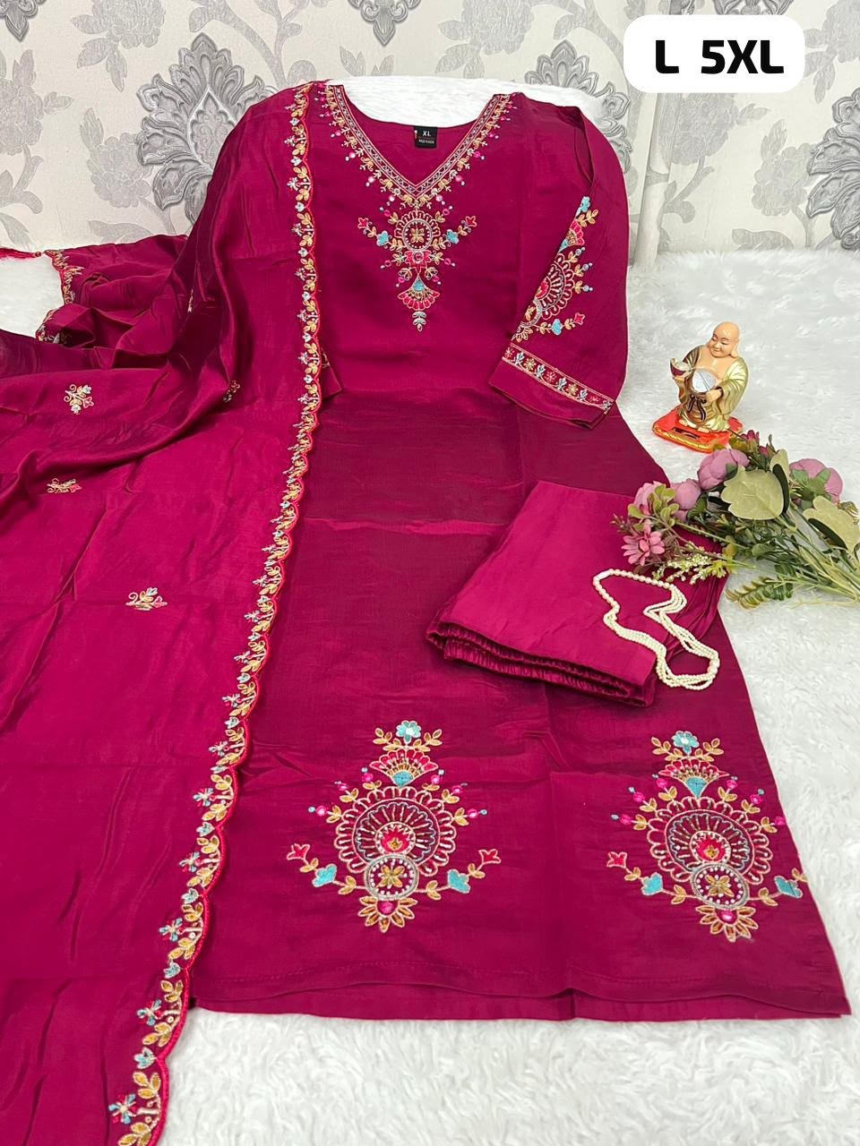 FESTIVE SPECIAL: The Royal Roman Silk Collection Make a statement this season with our most-loved designer kurti set. Combining premium Roman silk with high-end craftsmanship, this 3-piece ensemble is a must-have for every ethnic wardrobe! - Image 2