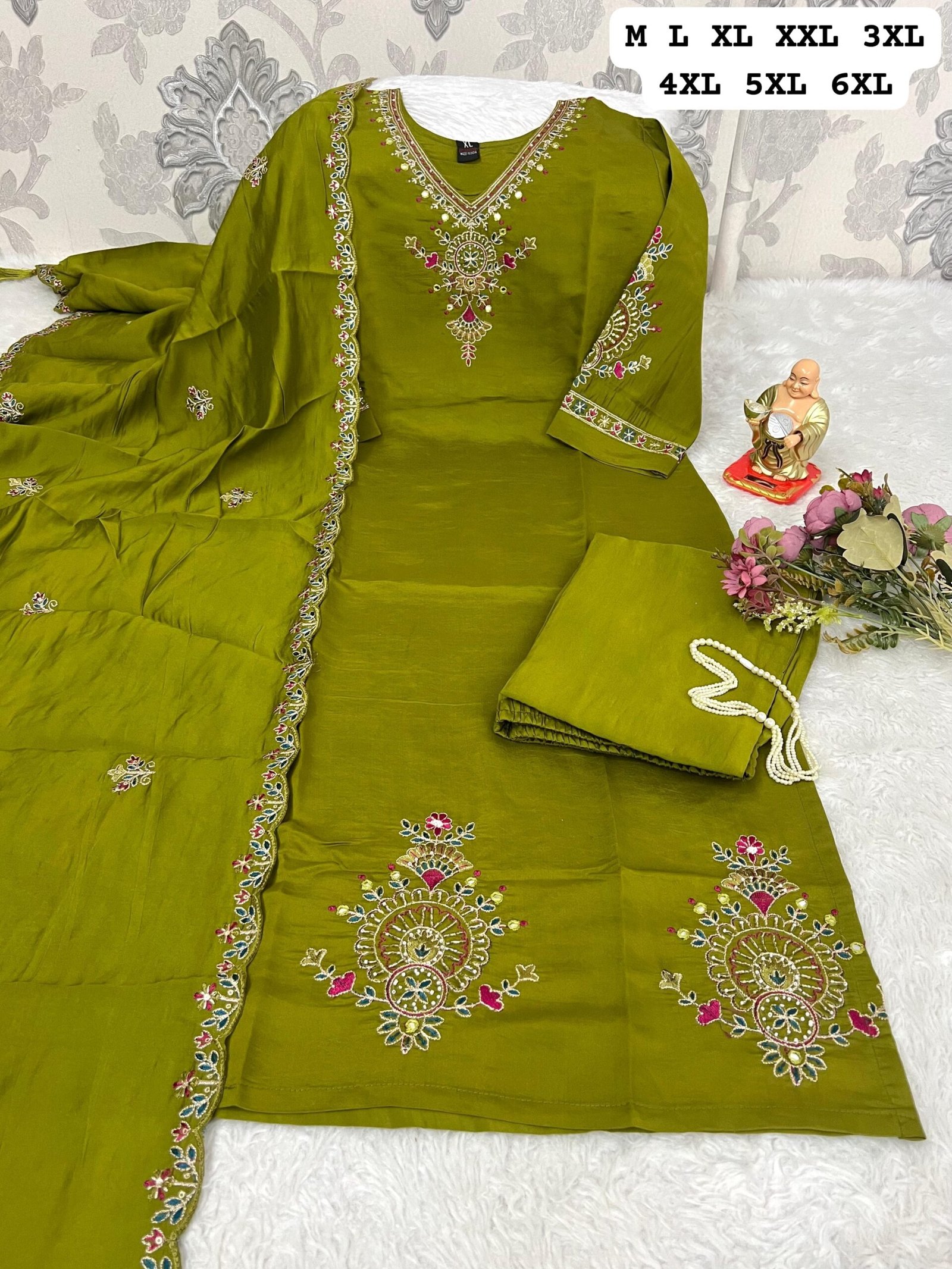 FESTIVE SPECIAL: The Royal Roman Silk Collection Make a statement this season with our most-loved designer kurti set. Combining premium Roman silk with high-end craftsmanship, this 3-piece ensemble is a must-have for every ethnic wardrobe! - Image 3