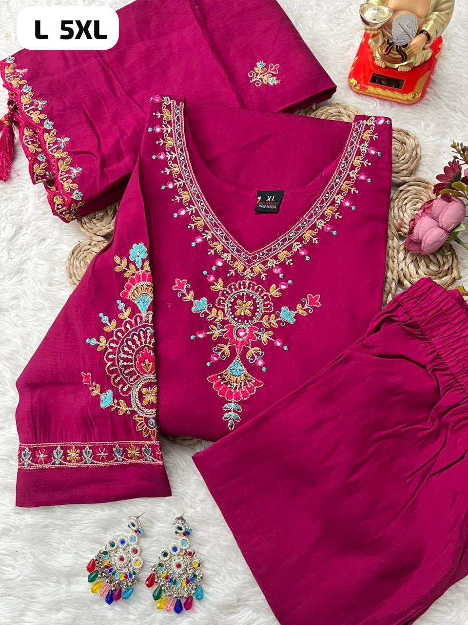 FESTIVE SPECIAL: The Royal Roman Silk Collection Make a statement this season with our most-loved designer kurti set. Combining premium Roman silk with high-end craftsmanship, this 3-piece ensemble is a must-have for every ethnic wardrobe! - Image 5