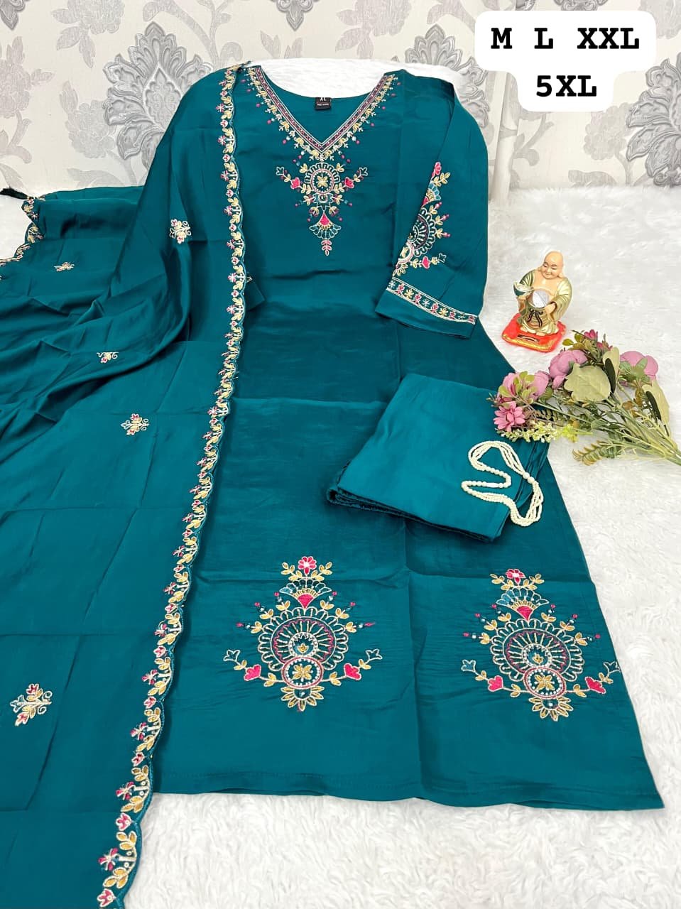 FESTIVE SPECIAL: The Royal Roman Silk Collection Make a statement this season with our most-loved designer kurti set. Combining premium Roman silk with high-end craftsmanship, this 3-piece ensemble is a must-have for every ethnic wardrobe! - Image 4