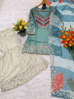 Alternative view of WOMEN'S PURE VISCOSE SATIN SILK KURTA SHARARA SET'S WITH DUPPATA