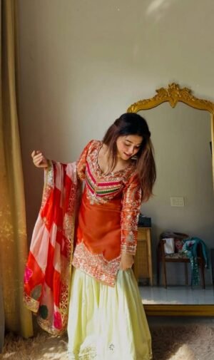 WOMEN'S PURE VISCOSE SATIN SILK KURTA SHARARA SET'S WITH DUPPATA