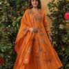 WOMEN CHANDERI SILK EMBROIDERED KURTA SET