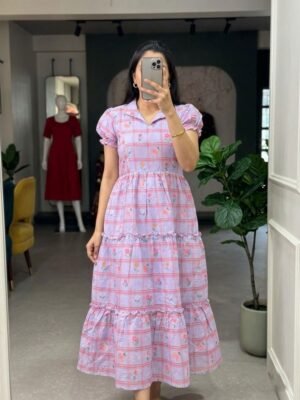 This beautiful Maxi is just so adorable Chic and comfortable for this summer season classic print in  Chanderi Fabric with beautiful floral details  playful sleeves unique neckline's