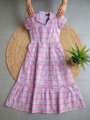 Alternative view of This beautiful Maxi is just so adorable Chic and comfortable for this summer season classic print in  Chanderi Fabric with beautiful floral details  playful sleeves unique neckline's