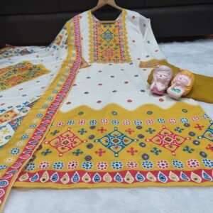 Alternative view of These stunning ethnic sets are crafted from premium Maslin fabric, known for its buttery-smooth texture, natural sheen, and lightweight comfort. Perfect for festive occasions or elegant daily wear, these outfits blend traditional artistry with a modern silhouette.