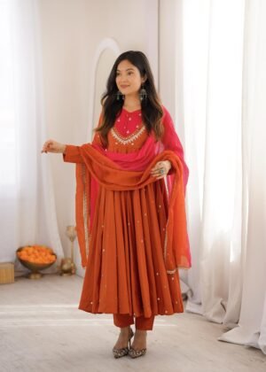 Alternative view of Elegant Embroidered Sequence With Real Mirror Designer Anarkali Three Piece Set"
