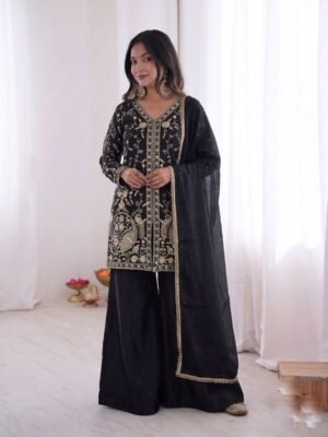 Alternative view of Launching New Party Wear Look Pur Heavy Fendy Silk Top Plazzo & Dupatta Set