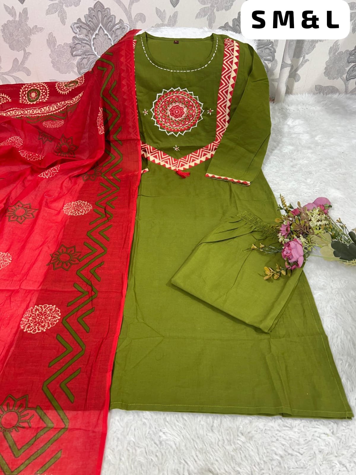 Pure Fine Cotton Fabric Kurti with Pant with cotton 100-100 Dupatt - Image 17