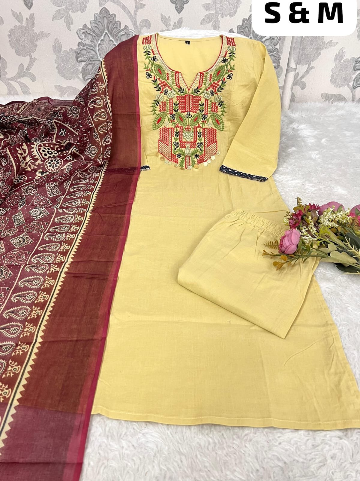Pure Fine Cotton Fabric Kurti with Pant with cotton 100-100 Dupatt - Image 15
