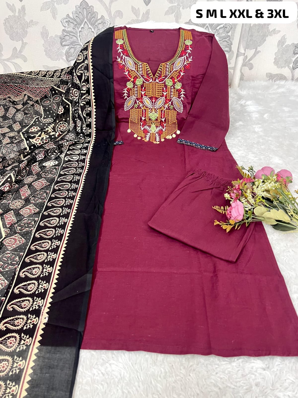 Pure Fine Cotton Fabric Kurti with Pant with cotton 100-100 Dupatt - Image 12
